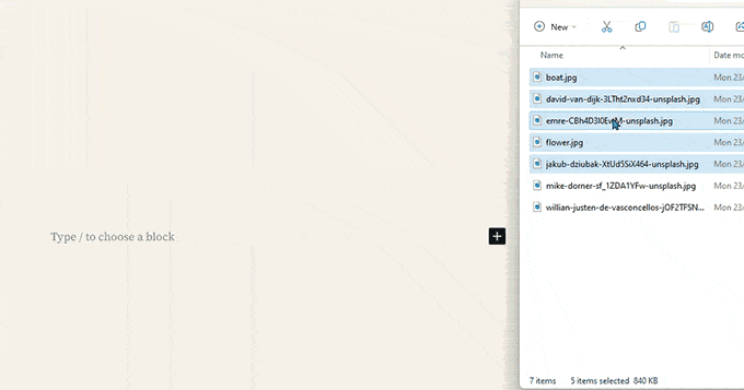 Drag ad drop file uploads in block editor