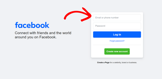 Enter email address to create a Facebook account