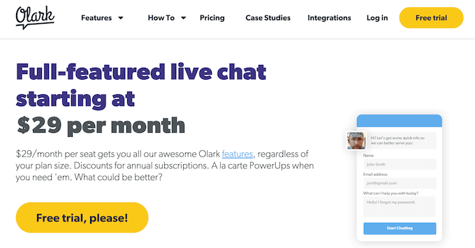 The Olark live chat software