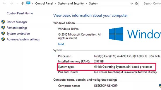 Finding operating system type in Windows 10