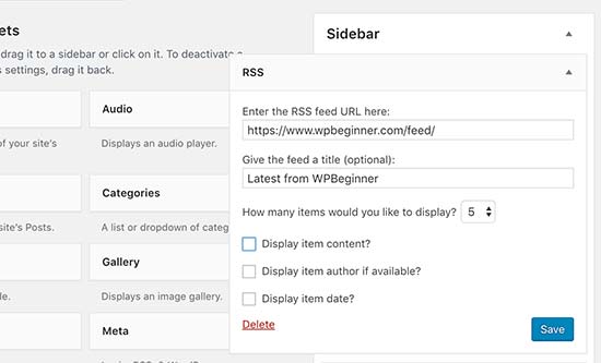 Adding RSS widget to your WordPress site