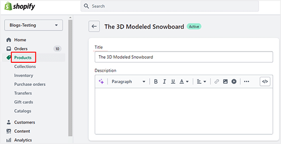 Add product title and description in Shopify