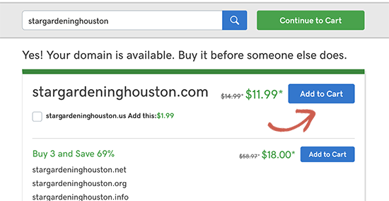 Add domain name to cart