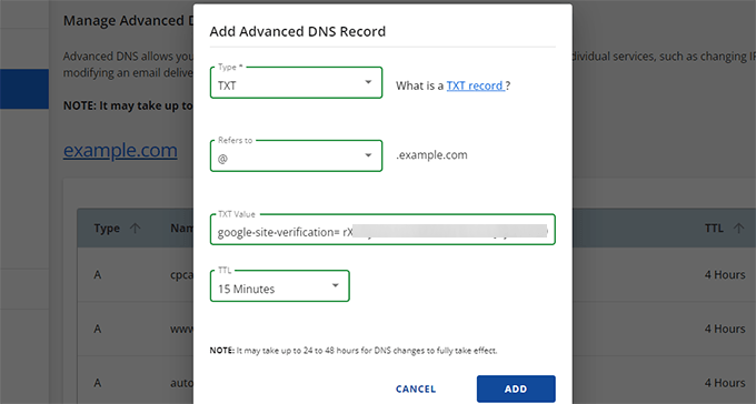 Adicionando registro TXT na Bluehost