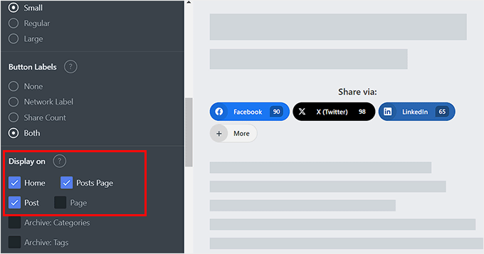 Choose where you want to display your social sharing buttons 