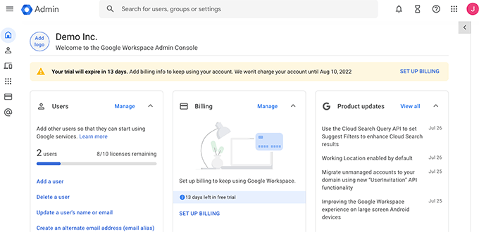 Google Workspace Admin dashboard