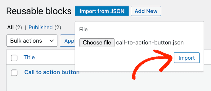 Importing a block as a JSON file