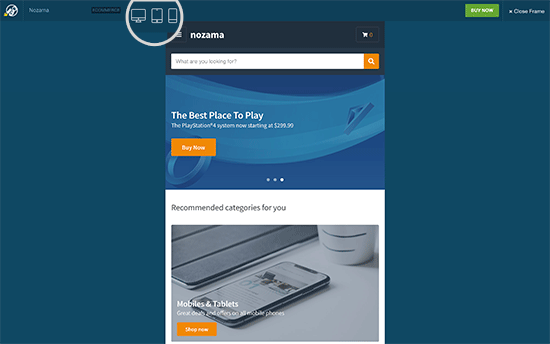 Switching theme demo to mobile preview