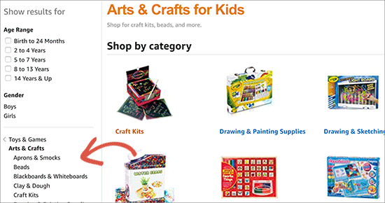 narrow down toy categories