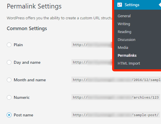 Change WordPress permalinks before importing Wix