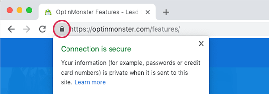 地址栏显示带有 HTTP 的 SSL 安全挂锁图标