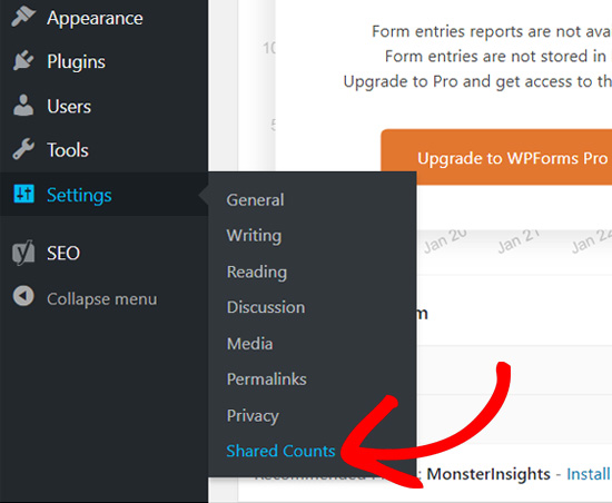 Shared Counts WordPress menu