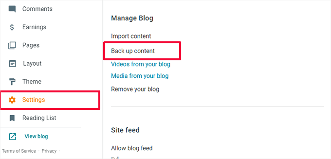 Blogger backup content