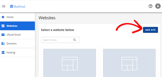 Add a new site in Bluehost