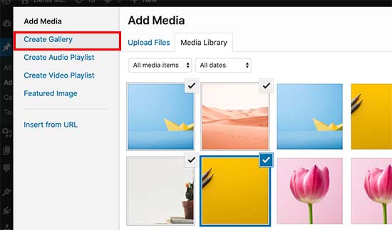 Create gallery in media uploader