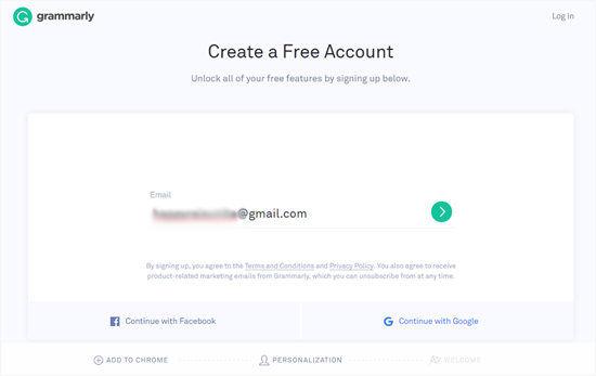 Enter Email Address to Create a Grammarly Account