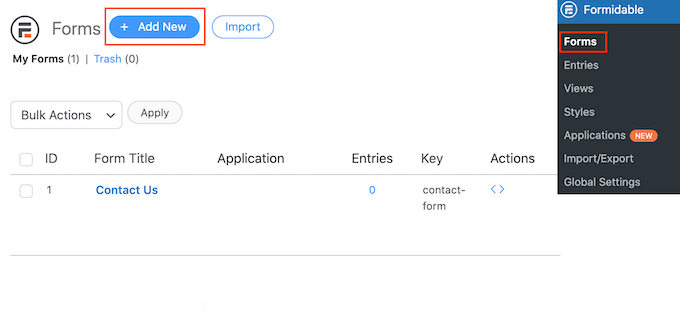 Creating a new WordPress form