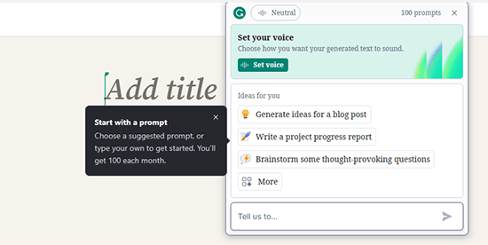 Generative AI prompts in Grammarly