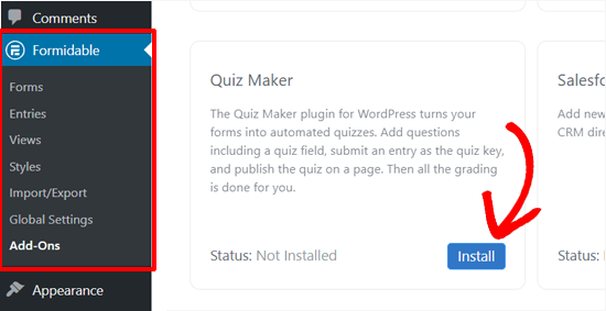 Install Formidable Forms Quiz Maker