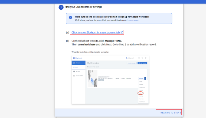 Open DNS settings in Bluehost