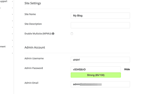 WordPress site settings