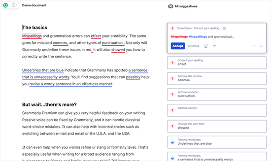 Suggestions Grammarly editor