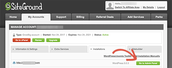 Visit WordPress admin panel