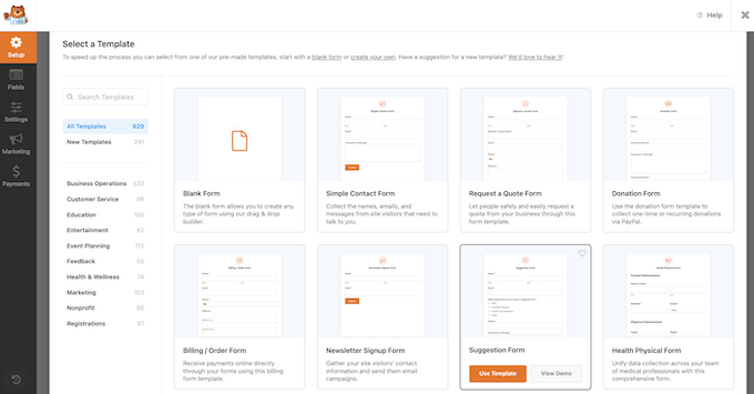 The WPForms form templates