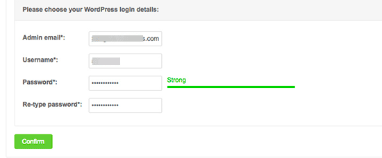 Enter WordPress login details for your installation