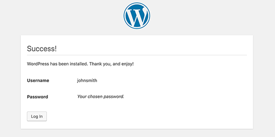 Manual WordPress installation finished