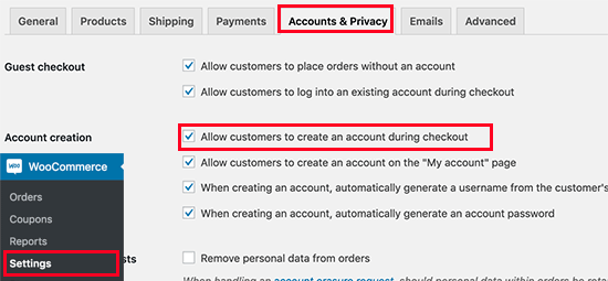 Allow customers to create an account in WooCommerce