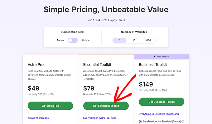 Get started Astra theme pricing plans