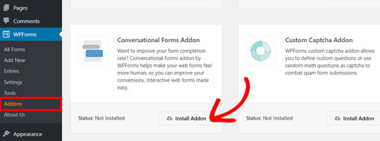 Installer l'addon Conversational Forms par WPForms