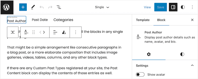 Removing the author name using the WordPress full-site editor (FSE)