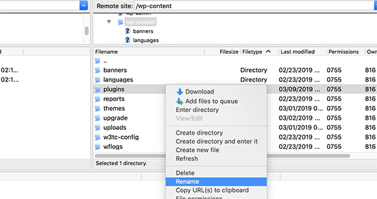 Rename plugins folder to deactivate all plugins