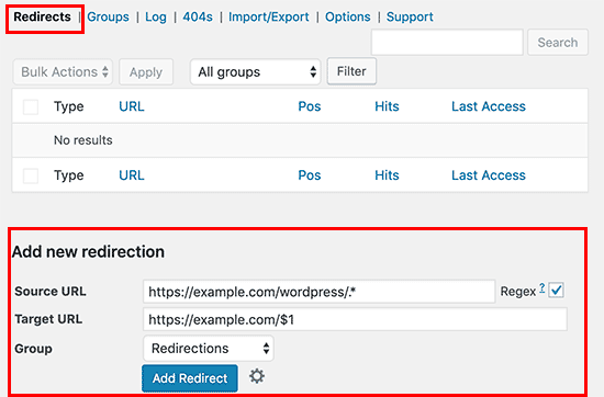 Redirect subdirectory to root folder