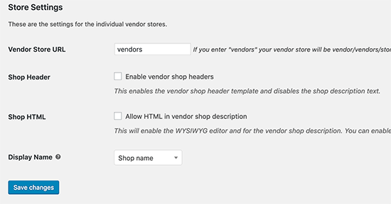 Store settings for vendors