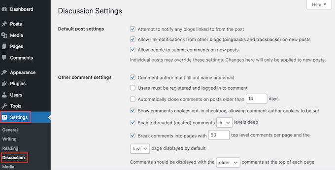 Changing your WordPress discussion settings