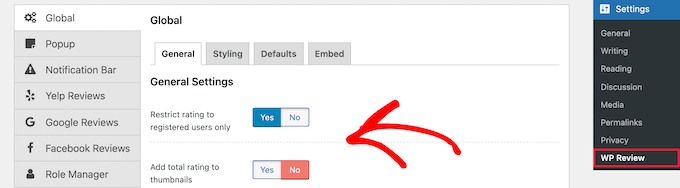 WP Review general settings