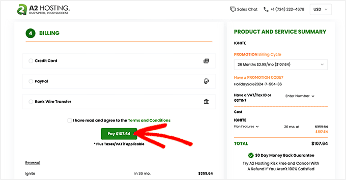 Checkout Page A2 Hosting Checkout and Pay