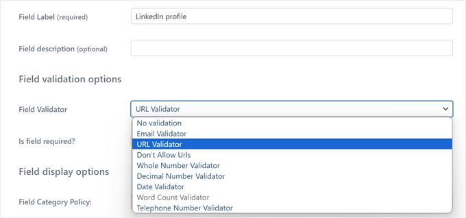Changing the field validator in Business Category plugin