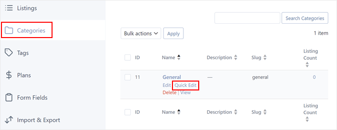 Quick editing a category in Business Directory plugin