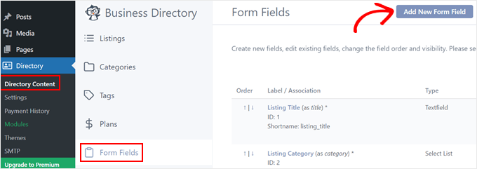 Adding a form field in Business Directory plugin
