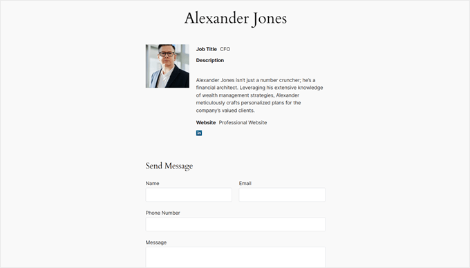 Individual staff profile page made with Business Directory plugin