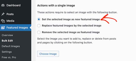 Choose an image option for featured images