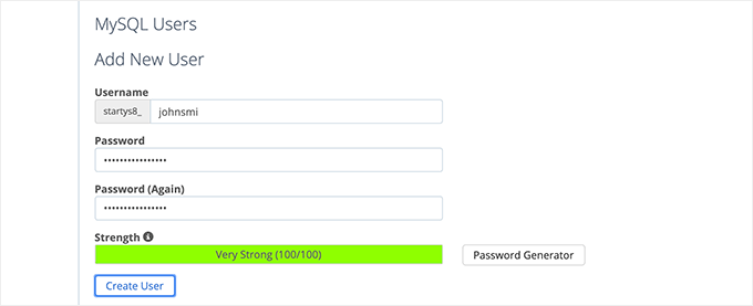 Database username and password