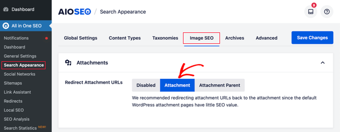Redirect media attachment URLs in AIOSEO