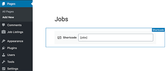 Adding a jobs shortcode