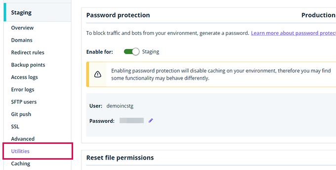 staging site password