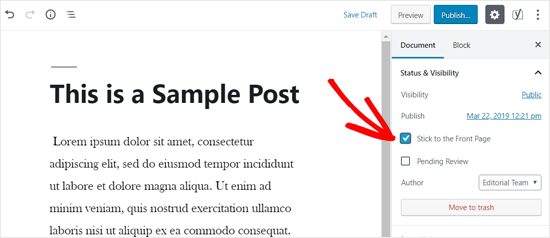 Stick to the Front Page Option in WordPress